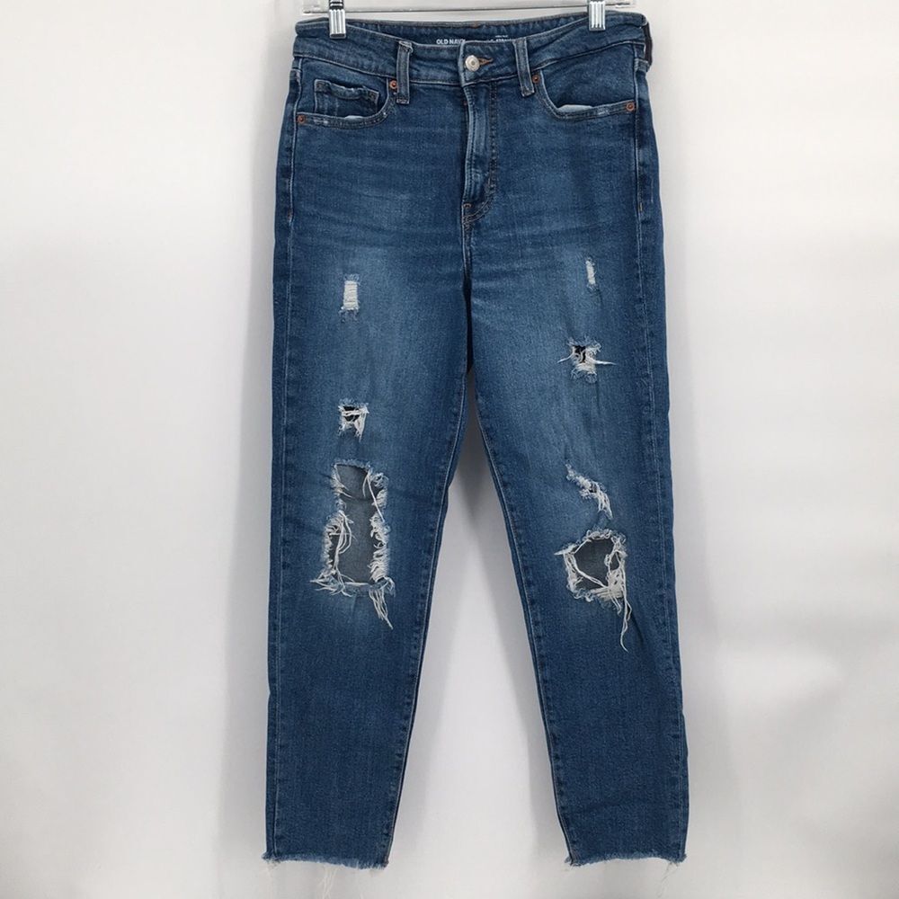 Old Navy High Rise OG Straight Distressed Raw Hem Jeans Smooth Pockets 6